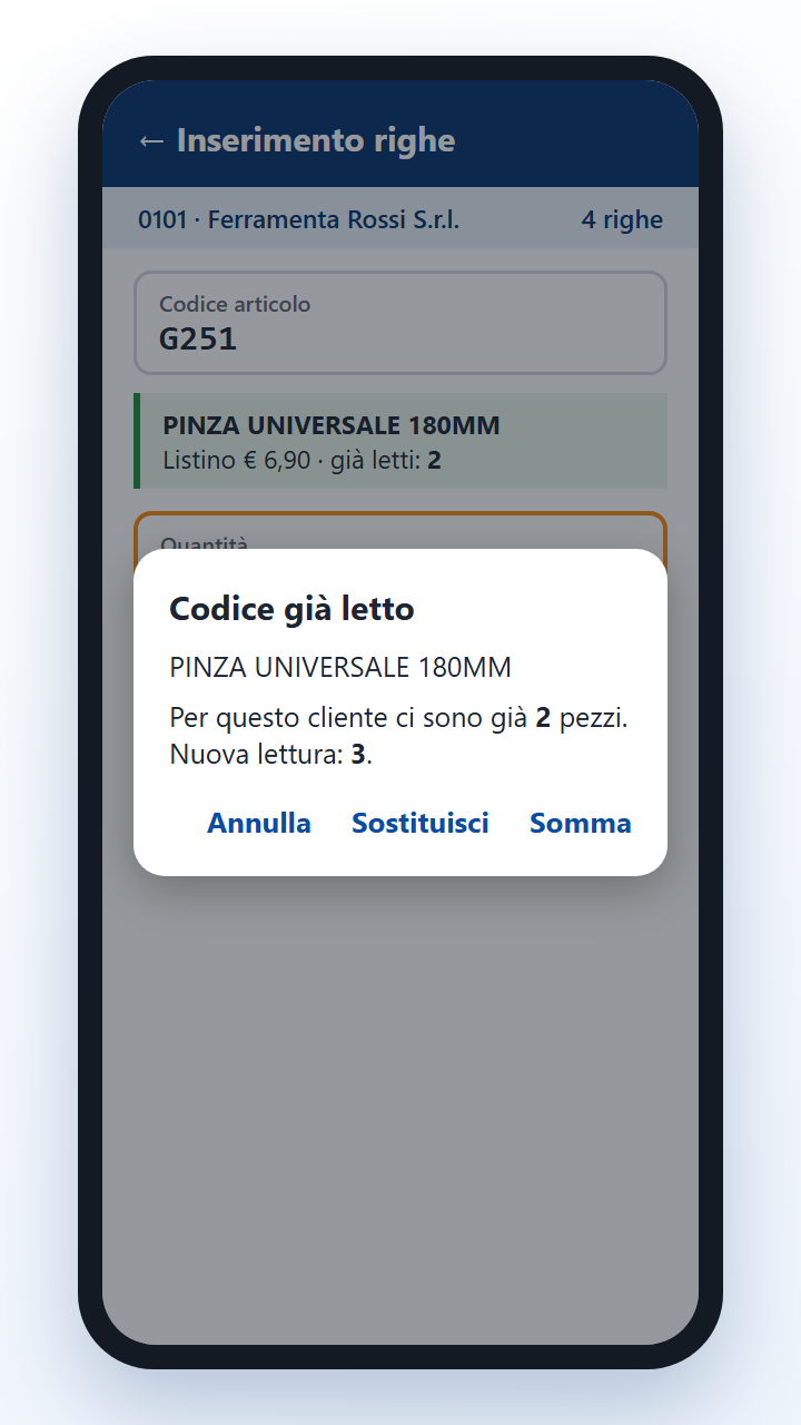 EtaOrd – codice già letto: somma o sostituisci