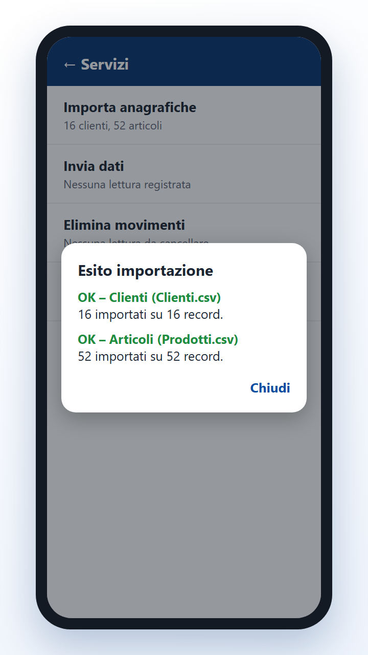 EtaOrd – esito importazione anagrafiche