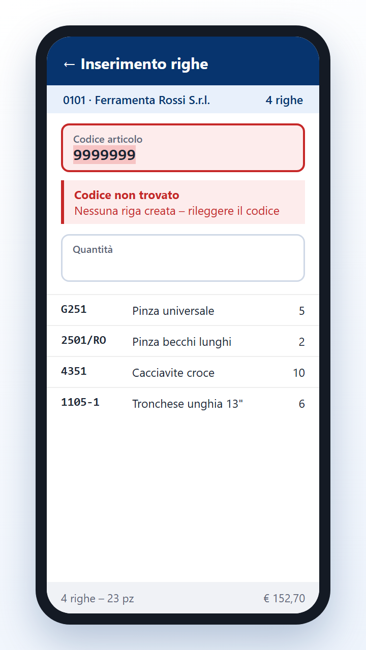 EtaOrd – codice non trovato