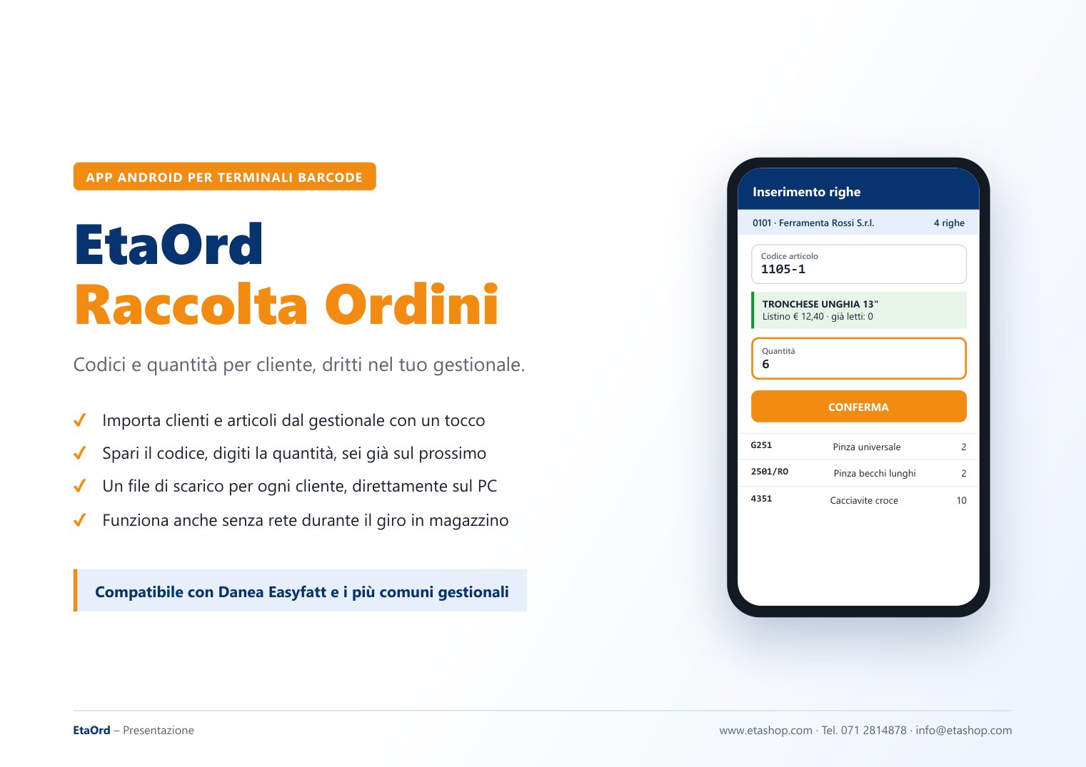 EtaOrd – raccolta ordini con lettore barcode