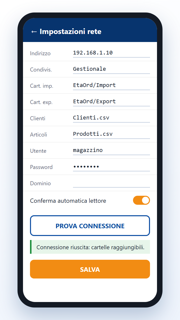 EtaOrd – impostazioni di rete