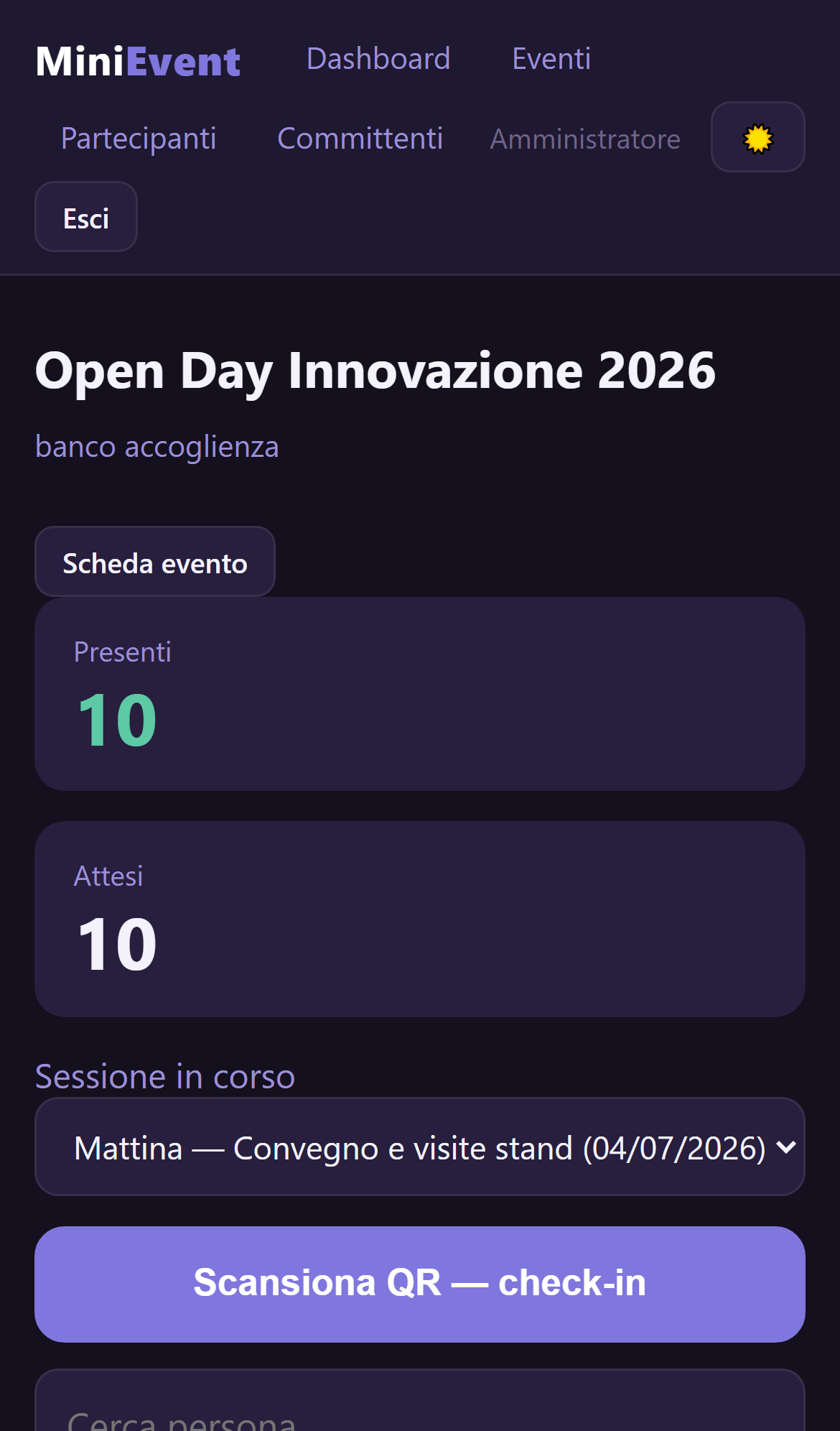 MiniEvent Banco dal telefono