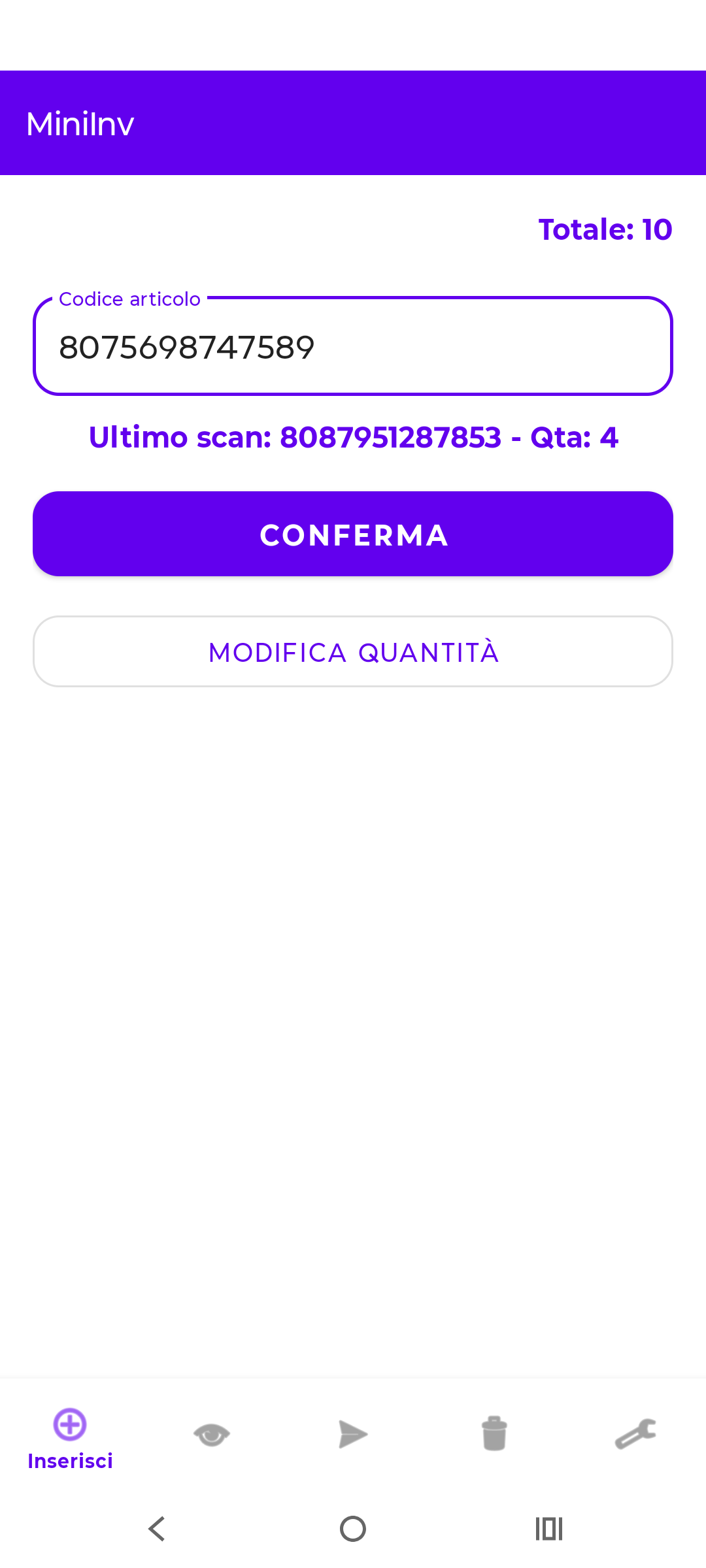 Visualizzazione dati MiniInv