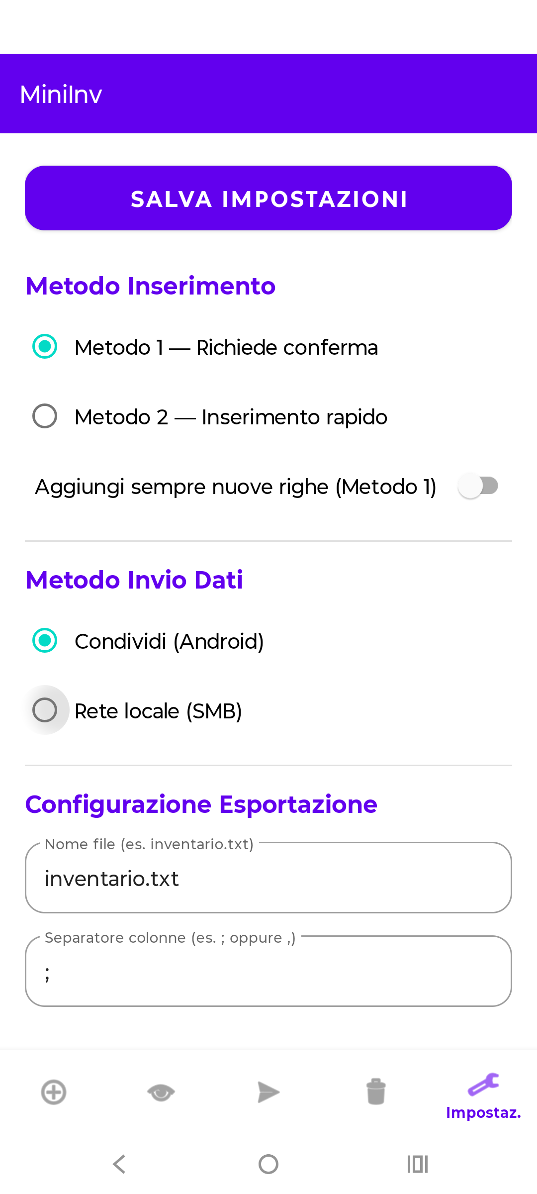 Visualizzazione dati MiniInv